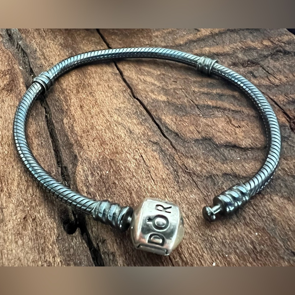 HTF Authentic Pandora Sterling Bracelet Barrel Clasp Oxidized Grey Black Finish